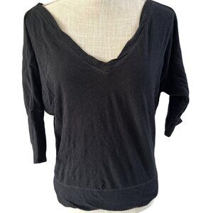 American Eagle Outfitters Black V-Neck 3/4 Sleeve Top S/P